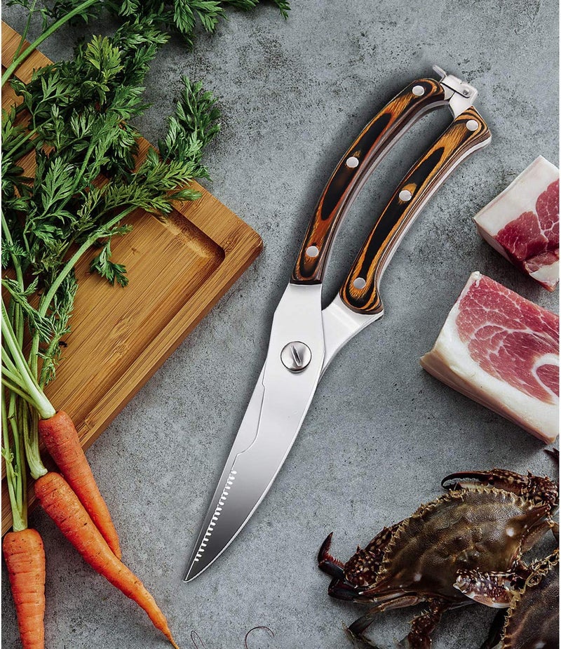 Trifecta Heavy Duty Stainless Steel Poultry Shears For Bone, Chicken, Meat, Fish, Seafood, Vegetables. Premium Spring Loaded Food Scissors. All metal Kitchen Shears(Wooden) - Image 5