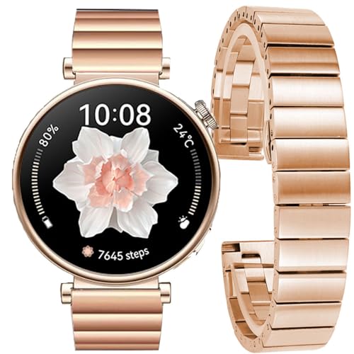 DEALELE Bands Compatible with Huawei Watch GT5 Pro 42mm / GT5 41mm / GT4 41mm / Fossil Q Venture Gen 4 / Women's Gen 5E 42mm / Women's Gen 6, 18mm Stainless Steel Metal Strap for Women, Rose gold - Image 1