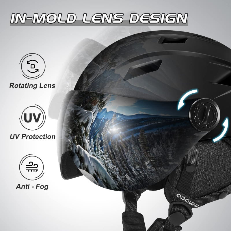 Odoland Ski Helmet with 2-in-1 Visor Goggles, Light Weight Snowboard Helmet for Men Women, Snow Sport Helmets for Skiing, Skating, Snowboarding,Black,M - Image 5