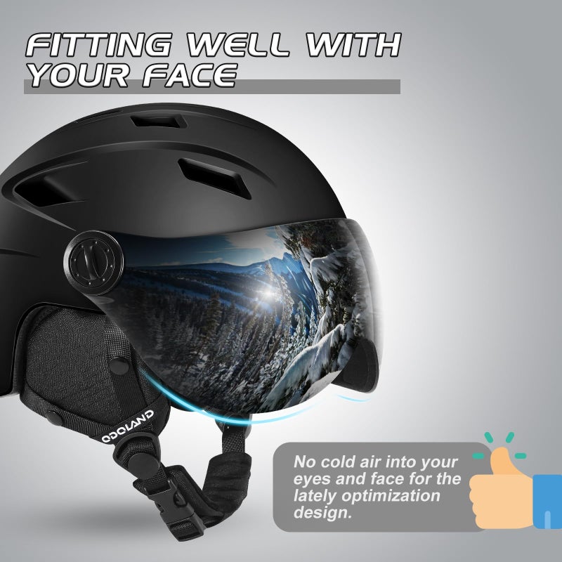 Odoland Ski Helmet with 2-in-1 Visor Goggles, Light Weight Snowboard Helmet for Men Women, Snow Sport Helmets for Skiing, Skating, Snowboarding,Black,M - Image 4