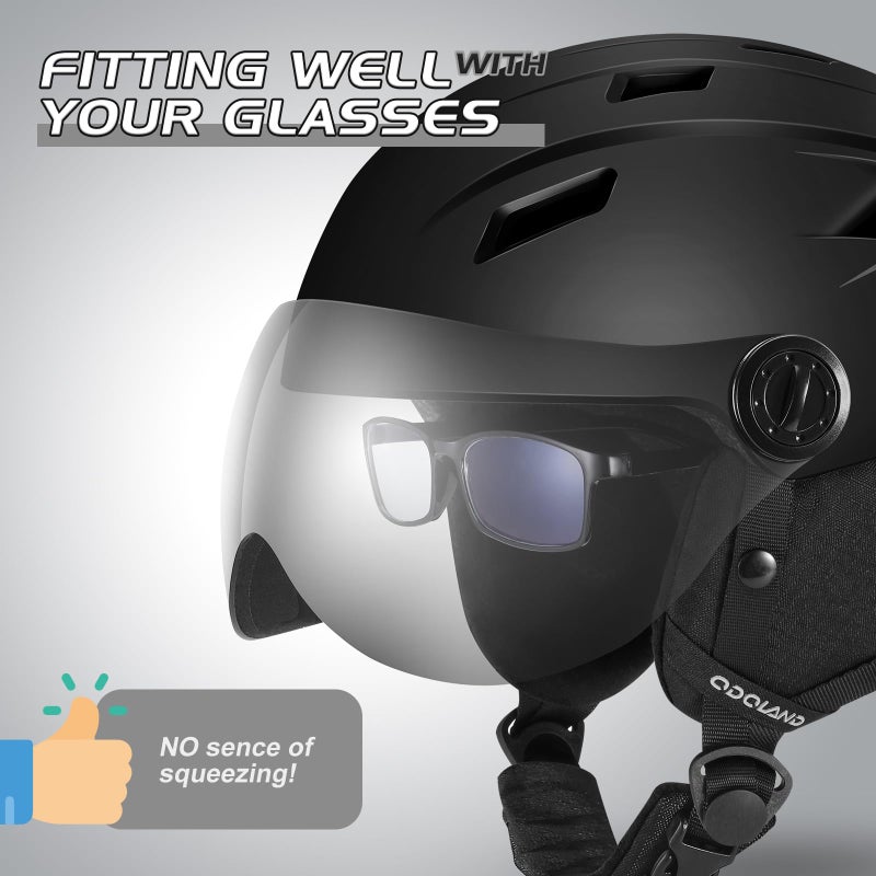 Odoland Ski Helmet with 2-in-1 Visor Goggles, Light Weight Snowboard Helmet for Men Women, Snow Sport Helmets for Skiing, Skating, Snowboarding,Black,M - Image 2