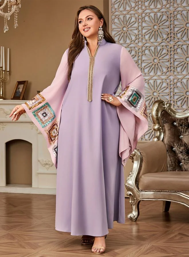 تايك تو جلابية مقاس كبير بأكمام فراشة ورقعة ترتر