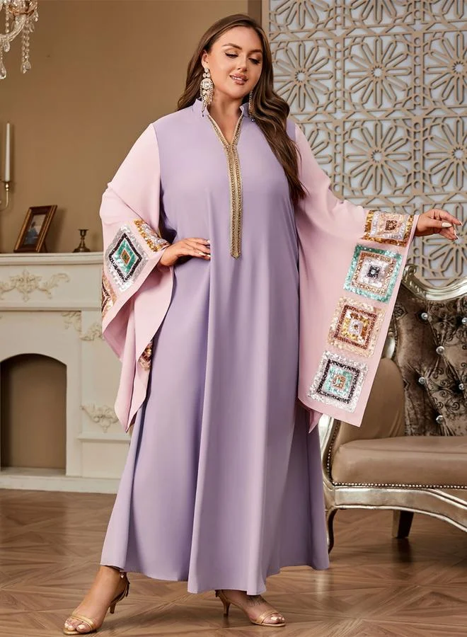 Take Two  Plus Size Sequin Patch Butterfly Sleeve Jalabiya for Women | Best Price UAE