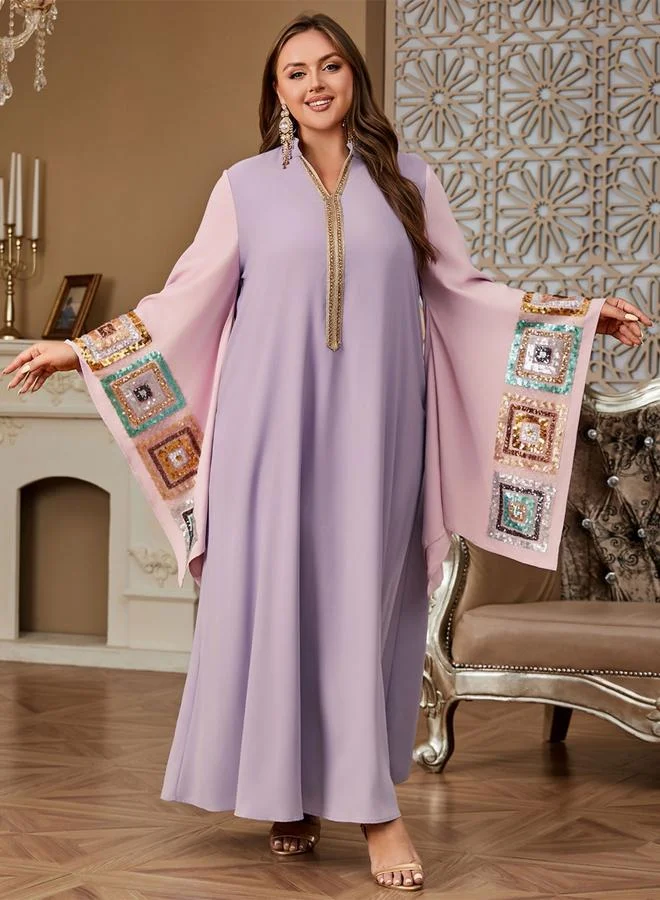 Take Two  Plus Size Sequin Patch Butterfly Sleeve Jalabiya for Women | Best Price UAE
