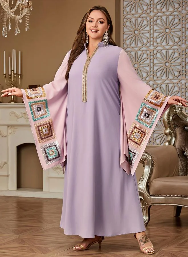 Take Two  Plus Size Sequin Patch Butterfly Sleeve Jalabiya for Women | Best Price UAE