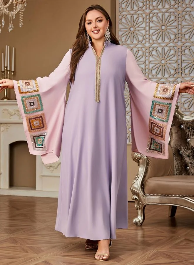 Take Two Plus Size Sequin Patch Butterfly Sleeve Jalabiya