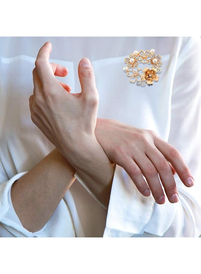 HY Flower Pearl Studded Brooch Pin for Women, Crystal Gold Hollow Out Flower Brooch Wedding Party Clothes Accessories - Image 2