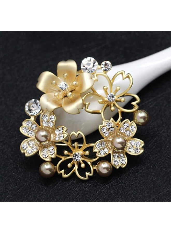 HY Flower Pearl Studded Brooch Pin for Women, Crystal Gold Hollow Out Flower Brooch Wedding Party Clothes Accessories - Image 5