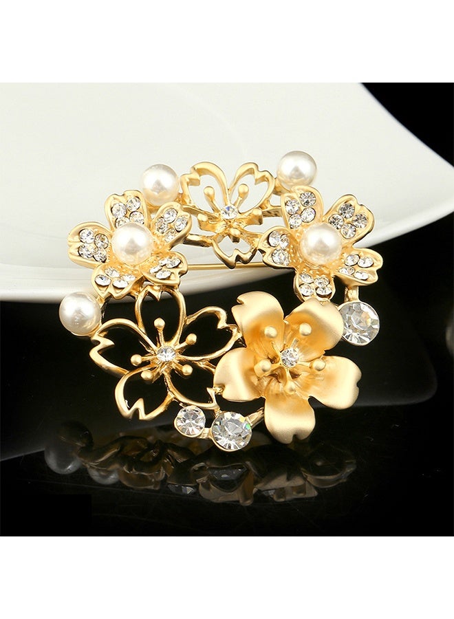 HY Flower Pearl Studded Brooch Pin for Women, Crystal Gold Hollow Out Flower Brooch Wedding Party Clothes Accessories - Image 4
