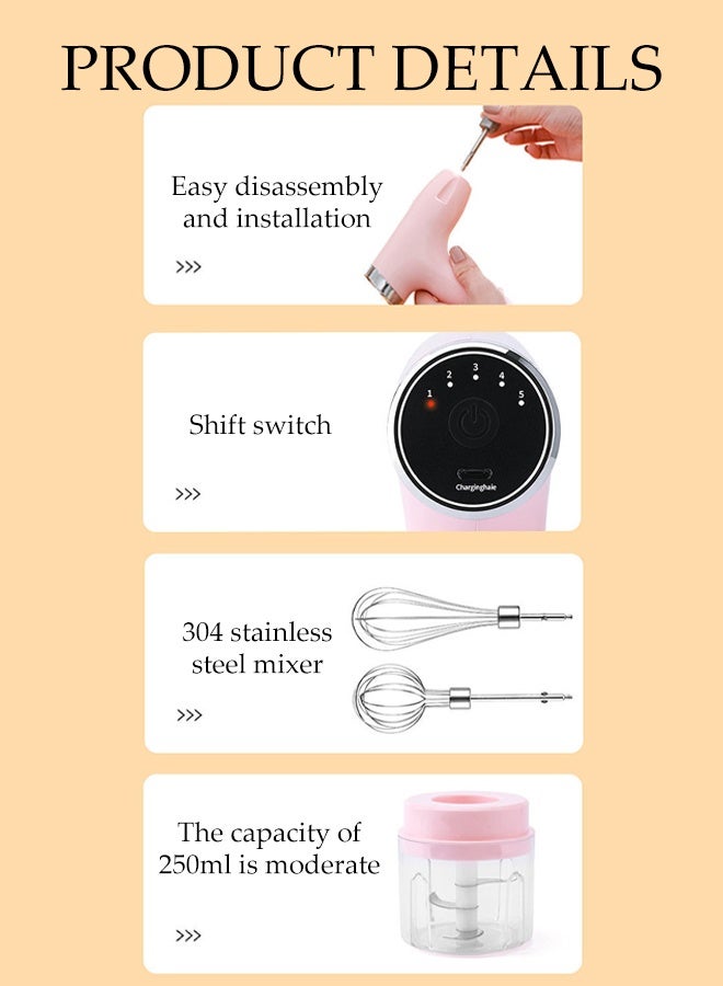 DUNISO Multifunctional Electric Mixer Mini Wireless Food Chopper 3 in 1 Hand Blender Food Processor Blender Mixer 5 Speed Settings Rechargeable Food Processor Kitchen Mincer Blender for Meat, Vegetables, Fruits, Onion and Egg - Image 4