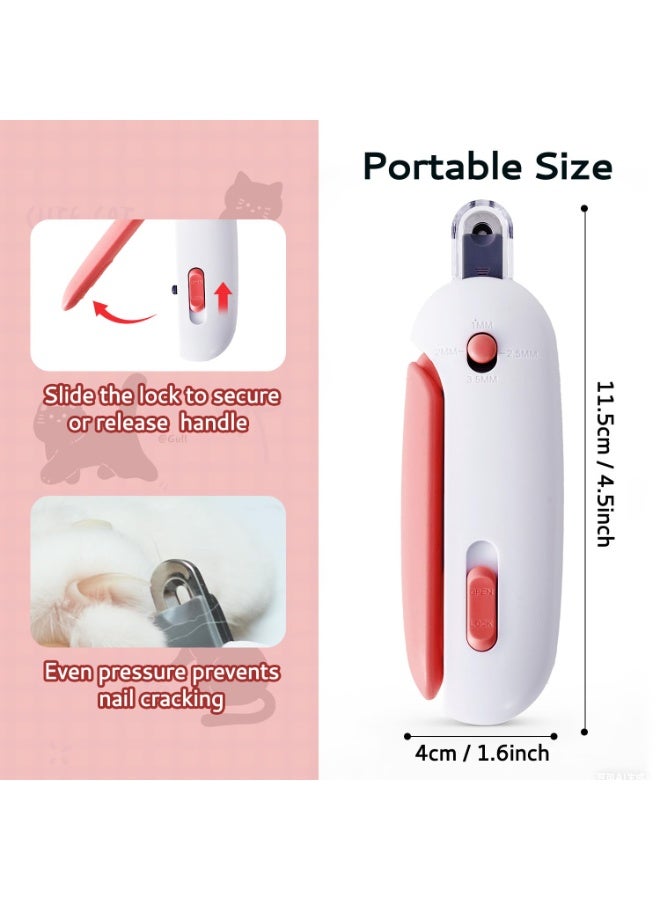 Cat Nail Clipper with Adjustable 3-Size Trimming Hole & Hidden Nail File | Safe Toenail Trimmer for Kittens & Indoor Cats | Anti-Splash Claw Cutter for Grooming (Pink) - Image 4