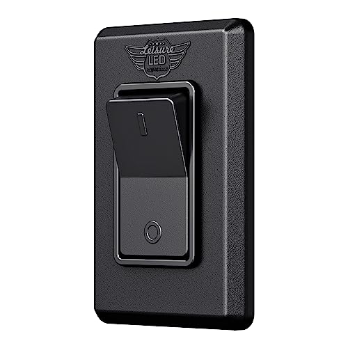 Leisure LED Modern Single SPST OnOff Switch with Bezel 12Volt for RV Trailer Camper with Label Sticker Black - Image 1