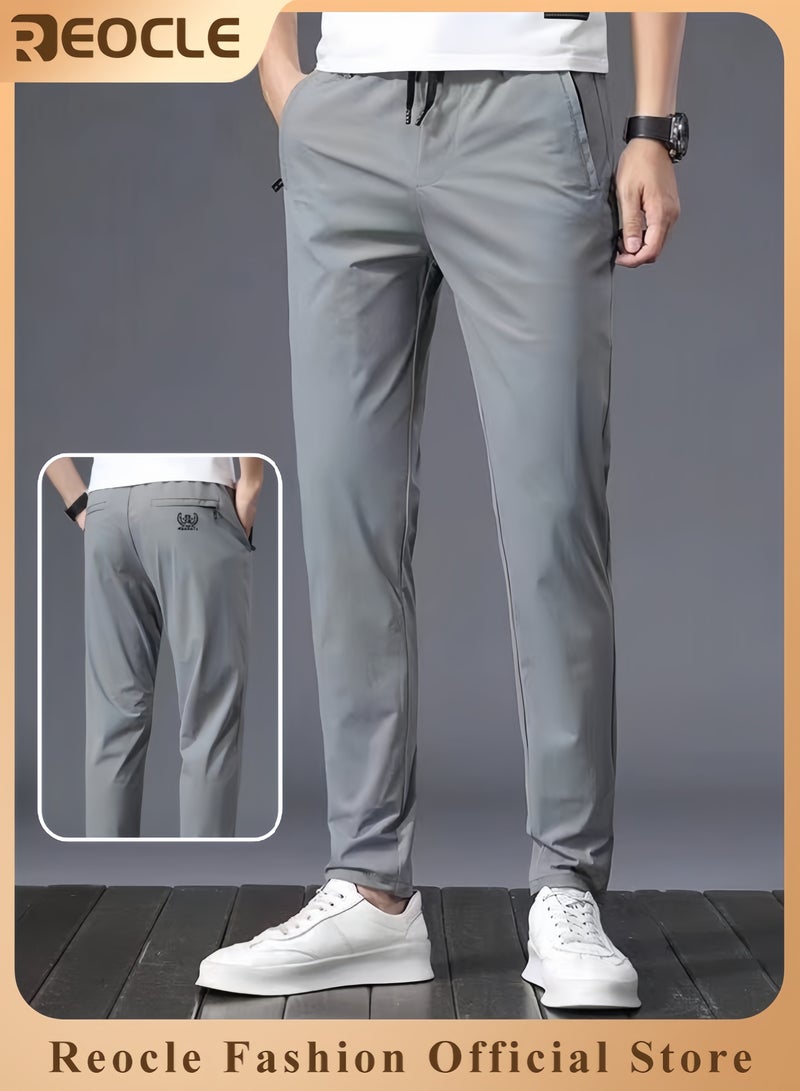 REOCLE Men's Ice Silk Ultra-thin Sports Pants Quick Dry Stretch Straight Fit Comfyfit Pants Ultra Stretch Camping Fishing Running Athletic Active Jogger Pant - Image 1