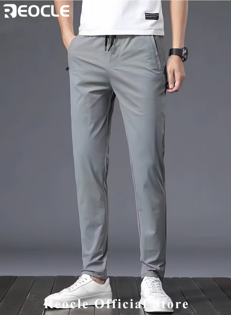 REOCLE Men's Ice Silk Ultra-thin Sports Pants Quick Dry Stretch Straight Fit Comfyfit Pants Ultra Stretch Camping Fishing Running Athletic Active Jogger Pant - Image 2