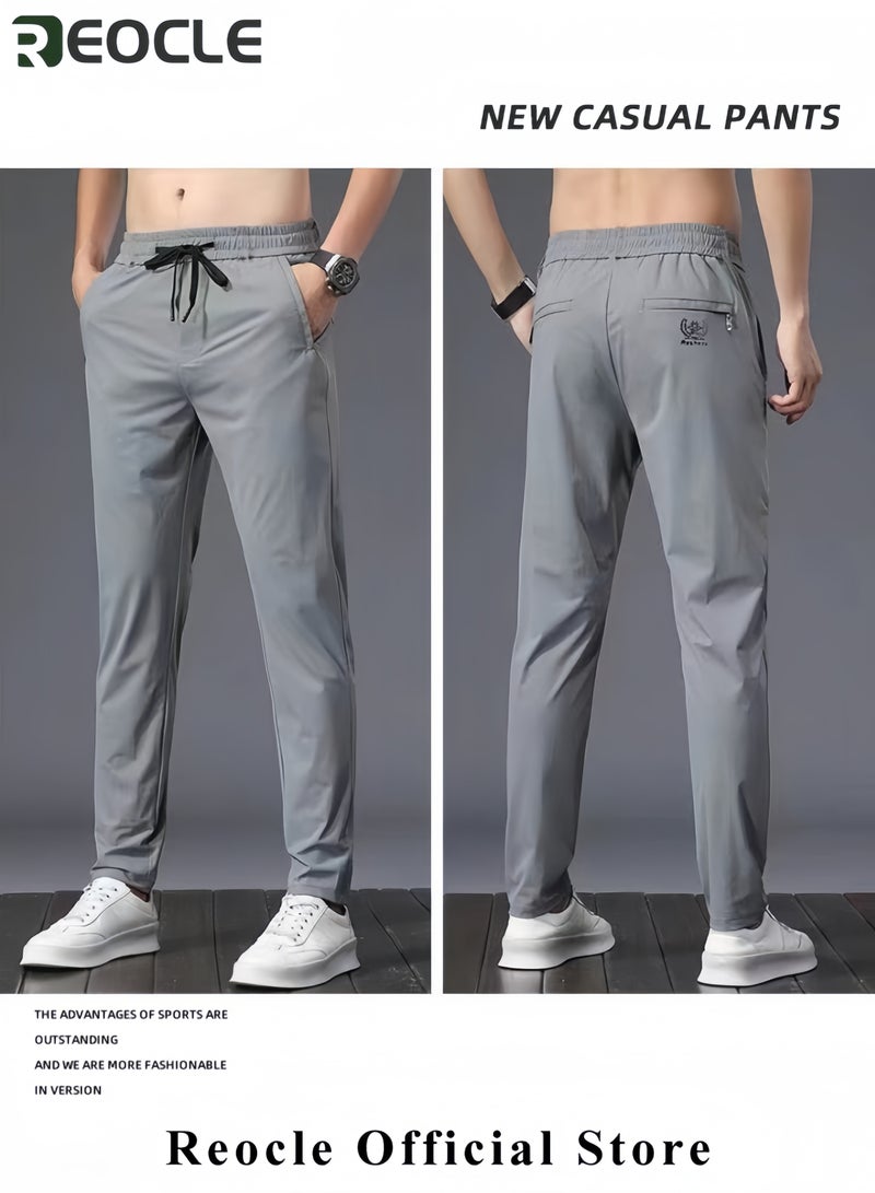 REOCLE Men's Ice Silk Ultra-thin Sports Pants Quick Dry Stretch Straight Fit Comfyfit Pants Ultra Stretch Camping Fishing Running Athletic Active Jogger Pant - Image 3