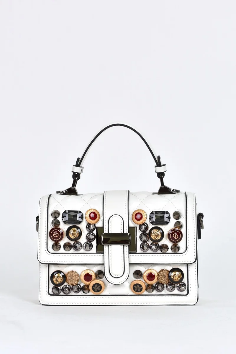 ايلاتي Women's Shoulder Strap Stone Evening Dress Daily Handbag White 17572