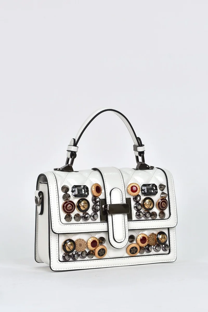 ايلاتي Women's Shoulder Strap Stone Evening Dress Daily Handbag White 17572