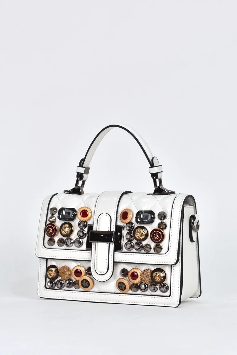 ايلاتي Women's Shoulder Strap Stone Evening Dress Daily Handbag White 17572
