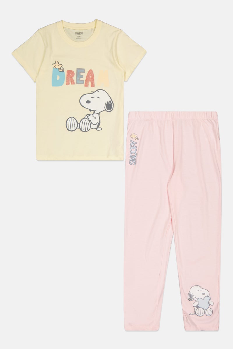 Peanuts Kids Girl 2 Pieces Graphic Print Pajama Set, Multicolor - Image 1