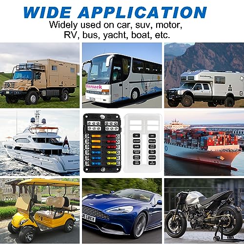 cyrico Fuse Block, 12v Fuse Box Holder with Led Indicator Waterproof Cover, Cyrico 12 Circuits Fuse Panel with Negative Bus for 12V/24V Automotive Car Truck Boat Marine Rv Trailer, 24 Pcs Blade Fuses - Image 5