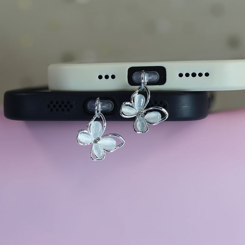 Transparent Grey Crystal Cat Eye Butterfly Dust Plug Phone Pendant Accessory Decoration Type C Port - Image 1