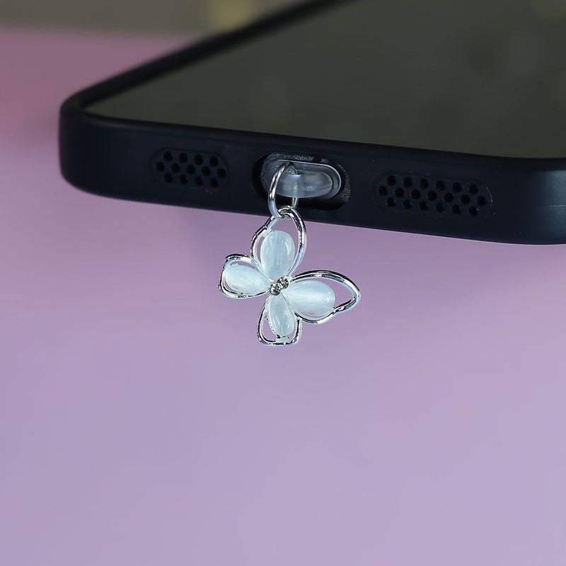 Transparent Grey Crystal Cat Eye Butterfly Dust Plug Phone Pendant Accessory Decoration Type C Port - Image 3