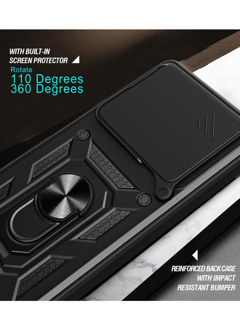 Generic - Case Cover for Infinix GT20 Pro 5G, Slide Camera Lens Cover + 360°Rotating Kickstand Ring + Support Magnetic Car Mount Shockproof Mobile Phone Case Black - Image 1