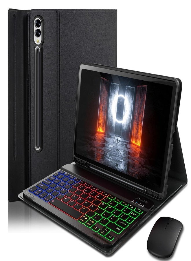 SAMTUNK Case Keyboard for Samsung Galaxy Tab S10+ Plus / S9 FE+ Plus / S9+ Plus / S8+ Plus / S7 FE / S7+ Plus 12.4 inch - 7 Color Rainbow Backlit Magnetic Keyboard with S Pen Holder with Mouse - Black - Image 1