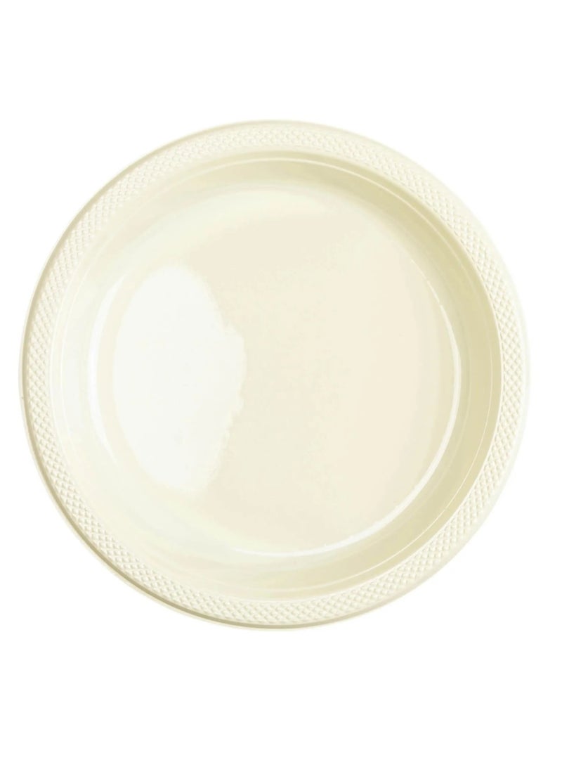 Amscan Party Special 7 Inch Dessert Food Grade Plastic Plates - Pack of 20. - CREAM 