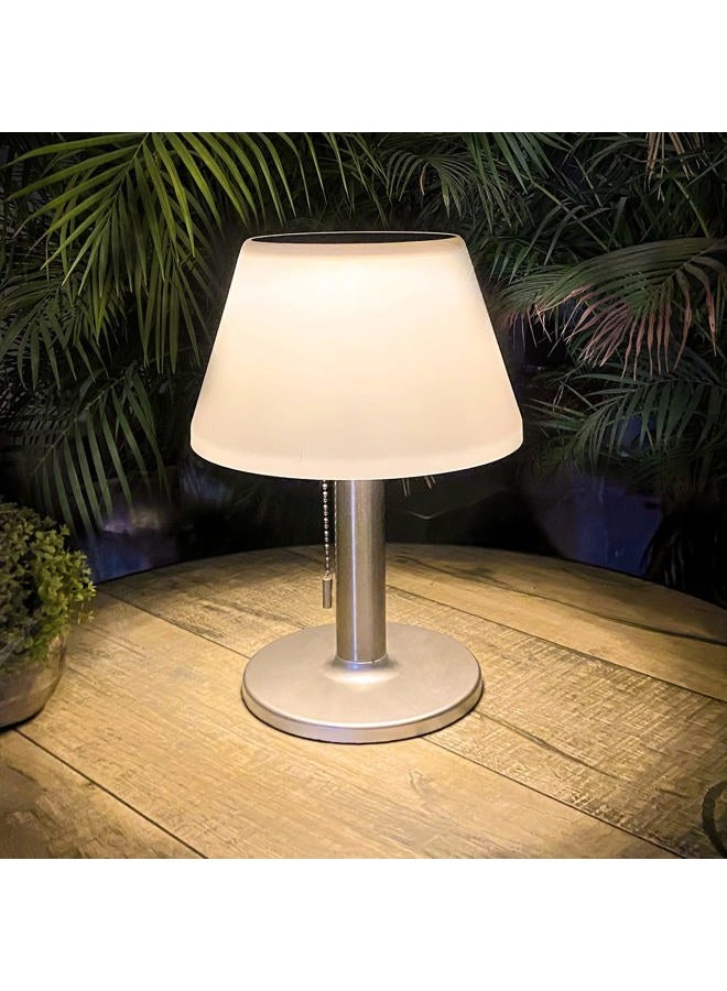 shumi Solar Table Lamp Outdoor Indoor - 3 Lighting Modes, Eye-Caring LED Waterproof Cordless Solar Desk Lamp with Pull Chain for Outside Patio Garden Bedroom Living Room(White Modern Decor) - Image 1