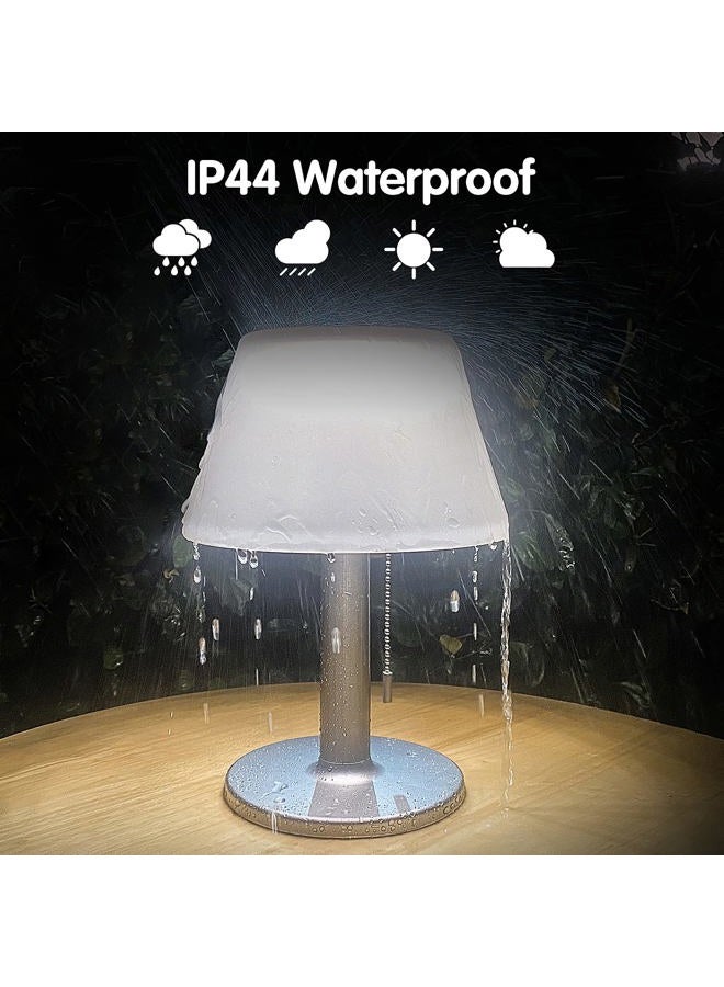 shumi Solar Table Lamp Outdoor Indoor - 3 Lighting Modes, Eye-Caring LED Waterproof Cordless Solar Desk Lamp with Pull Chain for Outside Patio Garden Bedroom Living Room(White Modern Decor) - Image 4