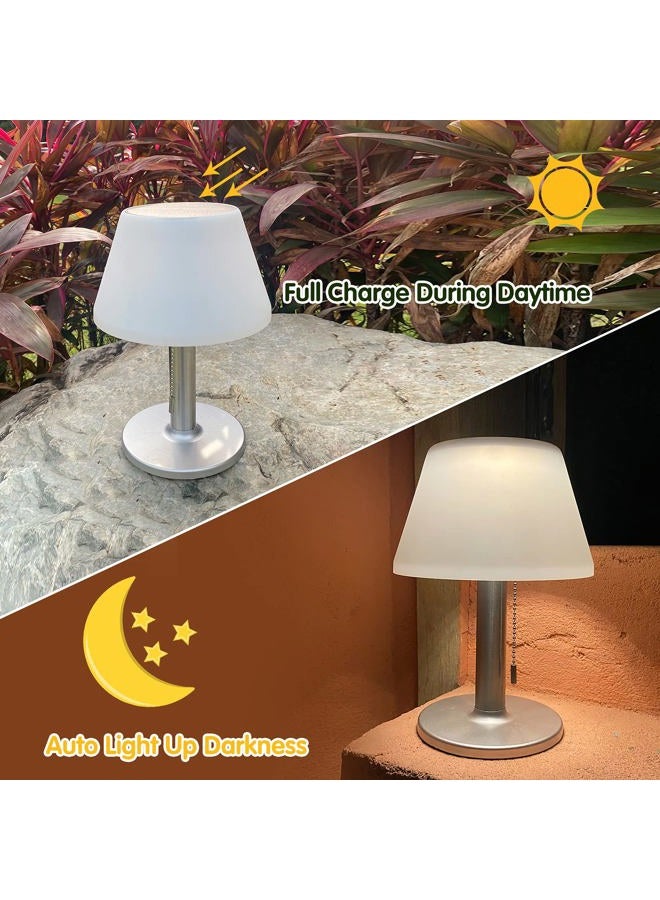 shumi Solar Table Lamp Outdoor Indoor - 3 Lighting Modes, Eye-Caring LED Waterproof Cordless Solar Desk Lamp with Pull Chain for Outside Patio Garden Bedroom Living Room(White Modern Decor) - Image 3