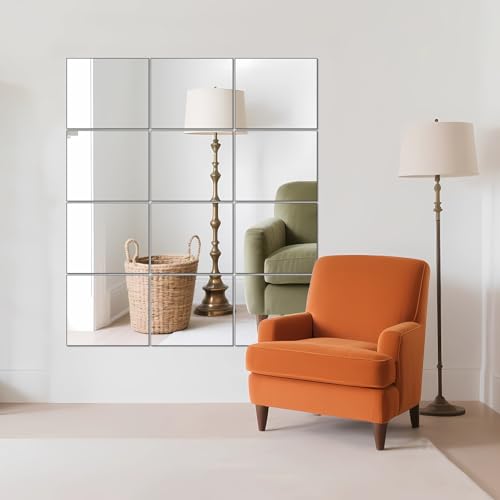 Ruomeng Gym Mirror Tiles - 14" x 12" x 12Pcs Wall Mounted Mirror Glass Frameless Full Length Mirror Tiles for Home Gym, Bedroom, Door & Bathroom - Image 2