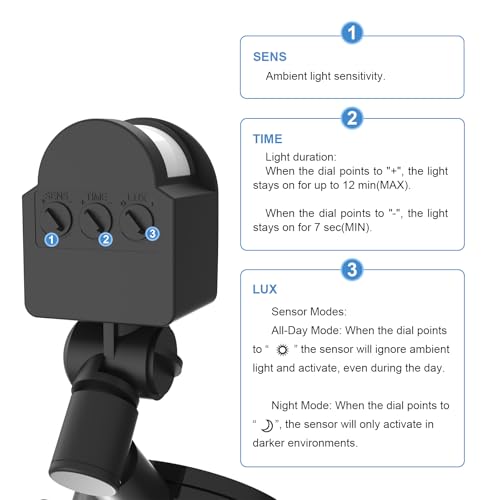 Kekeou Motion Sensor with Junction Box Cable Connector 160Degree Replacement Motion Detector for Floodlight Adjustable Time Detection Sensitiity Up to 40FT Range 2 Modes PIR Sensor for any lamps - Image 3