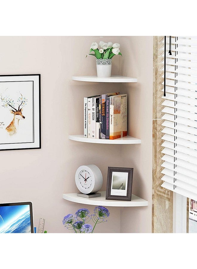 GOTOTOP رف زاوية عائم رفوف حائط رف تخزين مثبت على الحائط رف تخزين 3 طبقات رف خشبي أبيض لزاوية الحمام وغرفة النوم وغرفة المعيشة والمطبخ والمكتب والمزيد - Image 1