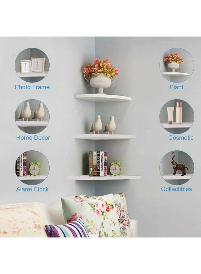 GOTOTOP رف زاوية عائم رفوف حائط رف تخزين مثبت على الحائط رف تخزين 3 طبقات رف خشبي أبيض لزاوية الحمام وغرفة النوم وغرفة المعيشة والمطبخ والمكتب والمزيد - Image 4