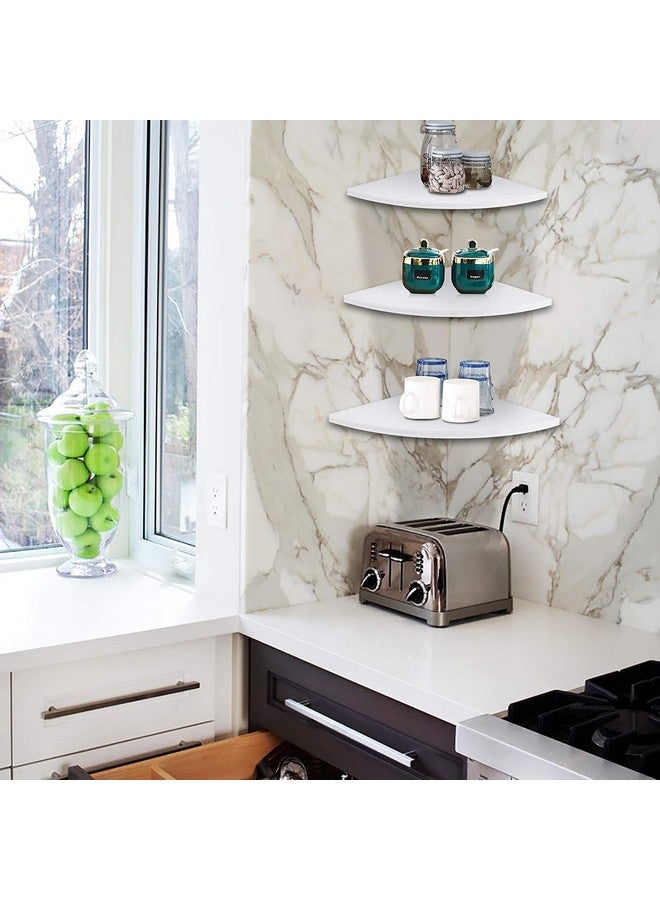 GOTOTOP رف زاوية عائم رفوف حائط رف تخزين مثبت على الحائط رف تخزين 3 طبقات رف خشبي أبيض لزاوية الحمام وغرفة النوم وغرفة المعيشة والمطبخ والمكتب والمزيد - Image 5