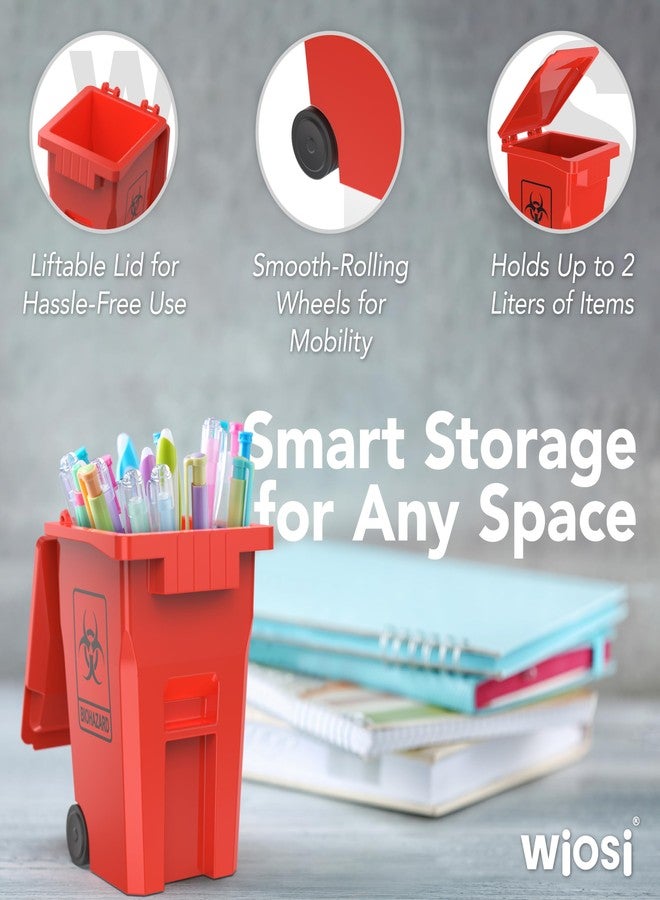 Wiosi Mini Biohazard Containers Pen Holder and Unique Tiny Garbage Trash Can with Lid Pencil Cup Desktop Organizer Red Yellow 2-Pack - Image 5
