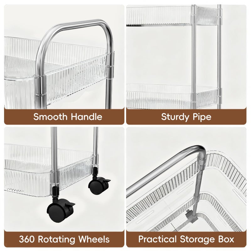 STARLATTA 3 Tier Rolling Cart with Lockable Wheels, Clear Acrylic Utility Trolley with Handle, Heavy-Duty Storage Organizer for Kitchen Bathroom Nursery Laundry - Snack Book Craft Organizer (Clear) - Image 4