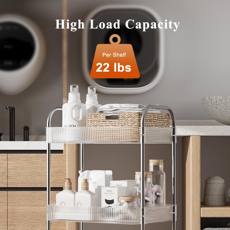STARLATTA 3 Tier Rolling Cart with Lockable Wheels, Clear Acrylic Utility Trolley with Handle, Heavy-Duty Storage Organizer for Kitchen Bathroom Nursery Laundry - Snack Book Craft Organizer (Clear) - Image 5