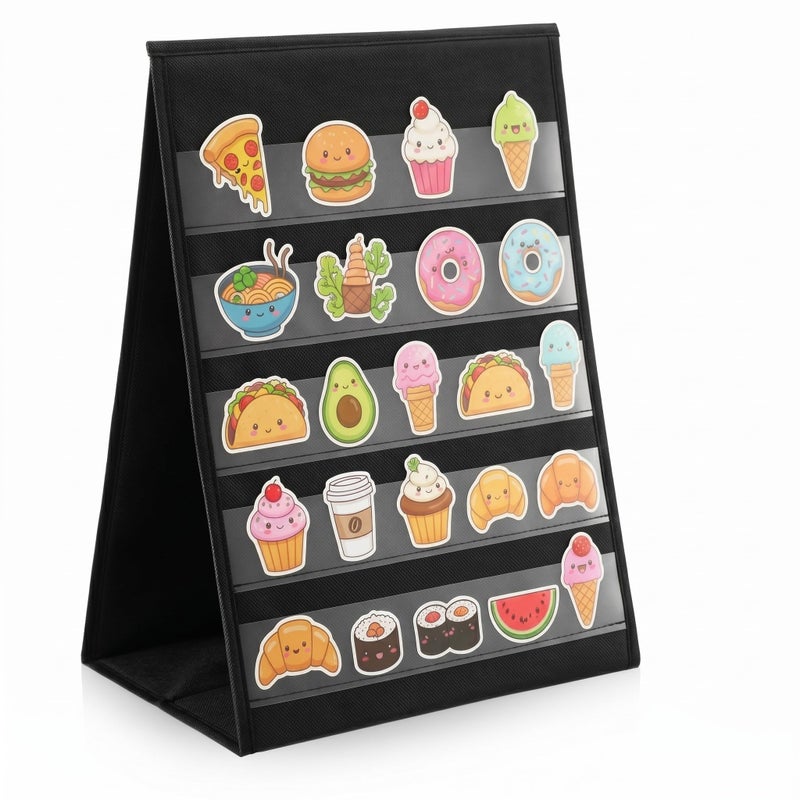 Faccito Portable Stickers Display Stand for Vendors Big 4 Stickers 5 Layers and 2 Sides No Assembly Required Sticker Display Rack for Vendor Events Small Business Supplier Events Black 13 x 17in - Image 2