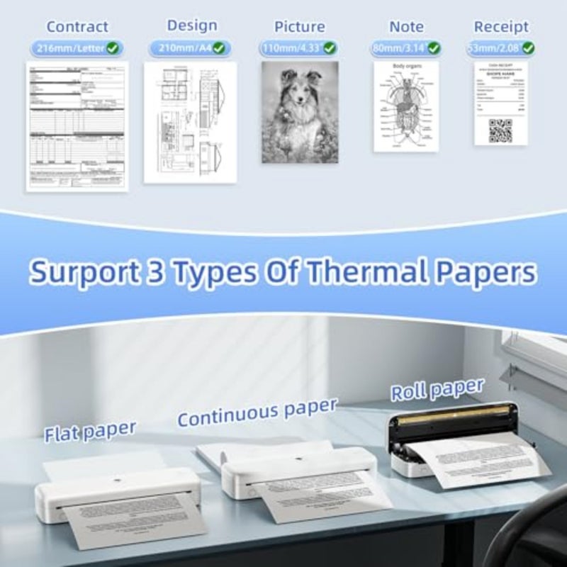 Upgraded Portable Printer, Inkless Thermal Printer Wireless, Support Multi-Size Thermal Paper, Compatible with iOS, Android and PC, Inkless Printer for Travel, Office, School 300dpi - Image 5