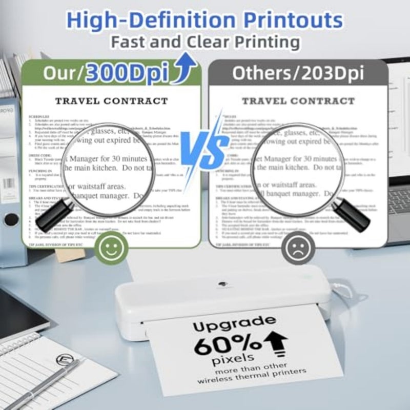 Upgraded Portable Printer, Inkless Thermal Printer Wireless, Support Multi-Size Thermal Paper, Compatible with iOS, Android and PC, Inkless Printer for Travel, Office, School 300dpi - Image 3