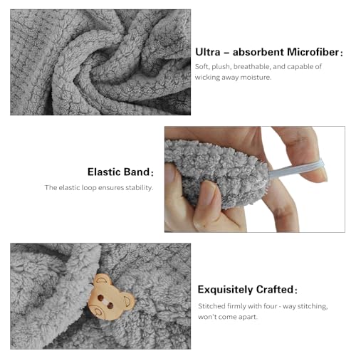 VToALARD Microfiber Hair Towel Wrap for Women 2 Pack Hair Wrap Towels Anti Frizz Large Hair Drying Towel with Button Grey Hair Turban Towel for Curly Hair Straight Wavy Wet Hairs Quick Dry Hair Towel for Girl - Image 3