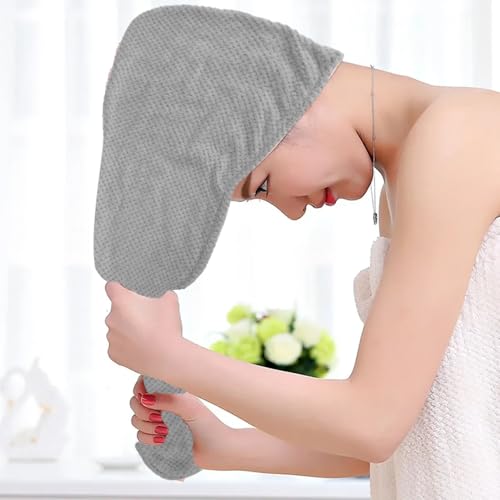 VToALARD Microfiber Hair Towel Wrap for Women 2 Pack Hair Wrap Towels Anti Frizz Large Hair Drying Towel with Button Grey Hair Turban Towel for Curly Hair Straight Wavy Wet Hairs Quick Dry Hair Towel for Girl - Image 4