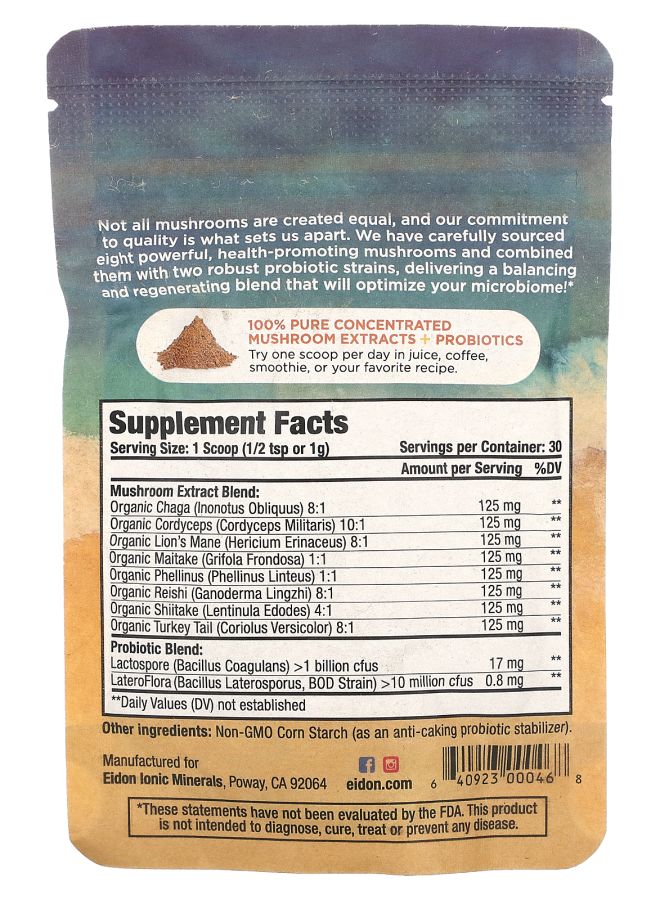 Eidon Ionic Minerals Superbiome 8 Mushroom Extracts + 2 Probiotics 1.08 oz (30.6 g) - Image 2