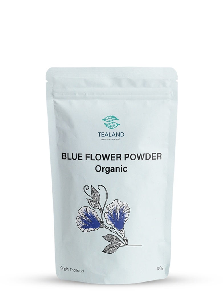 Tealand Organic Blue Flower Powder Natural Food Colouring GlutenFree Vegan Compostable Package 100g - Image 1