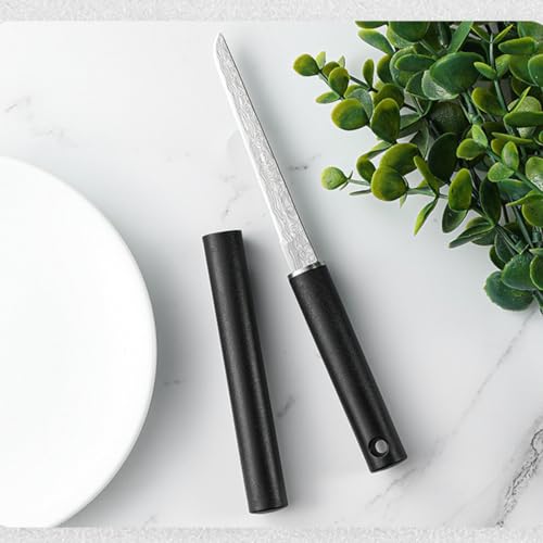 Kneefcy Black Handle Knife with Stainless Blade & Cover – Fruit Cutting, Vegetable Prep & Kitchen Utility Use | Compact Safe Cutter Tool with Plastic Grip & Easy Storage - Image 4