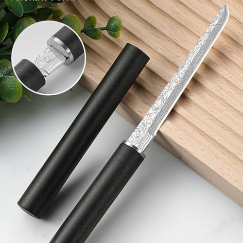 Kneefcy Black Handle Knife with Stainless Blade & Cover – Fruit Cutting, Vegetable Prep & Kitchen Utility Use | Compact Safe Cutter Tool with Plastic Grip & Easy Storage - Image 3