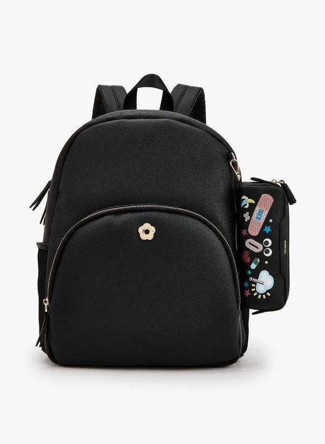 Textured Backpack With Printed Pouch